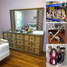 MaxSold Auction: This online auction features furniture such as a reclining sofa, shelving units, table, chairs, Stanley dresser, bed frame and more, porcelain dolls, Royal Doulton, Kewpie dolls, accessories, jewelry, wall art, Danbury Mint, electric fireplace, hanging decor, pots and much more!